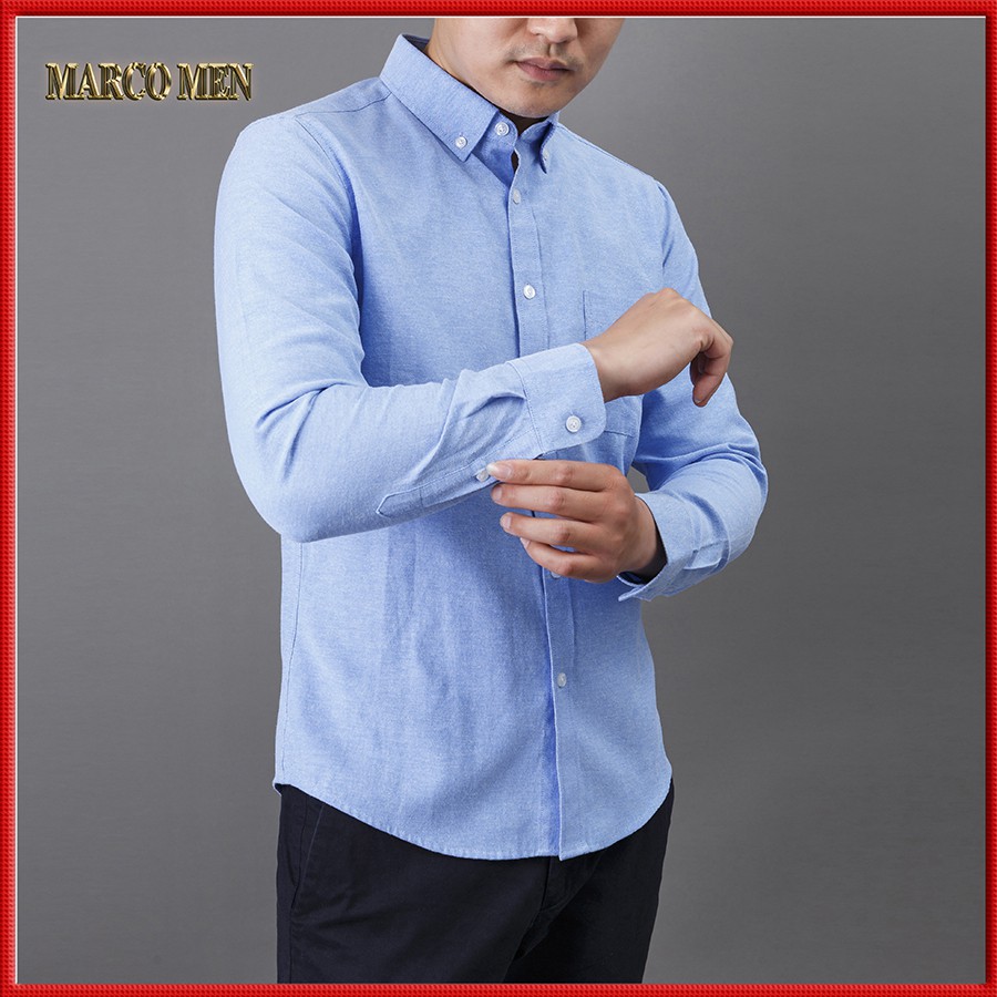 Áo sơ mi nam dài tay màu xanh vải oxford thấm hút mồ hôi, chống nhăn