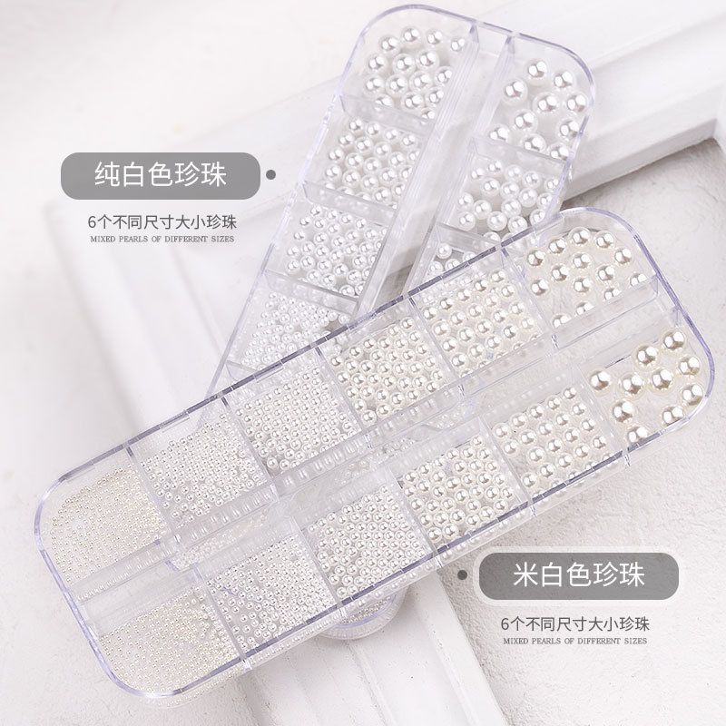 Hộp hạt ngọc trai tròn nhiều kích thước trang trí móng tay đẹp mắt
