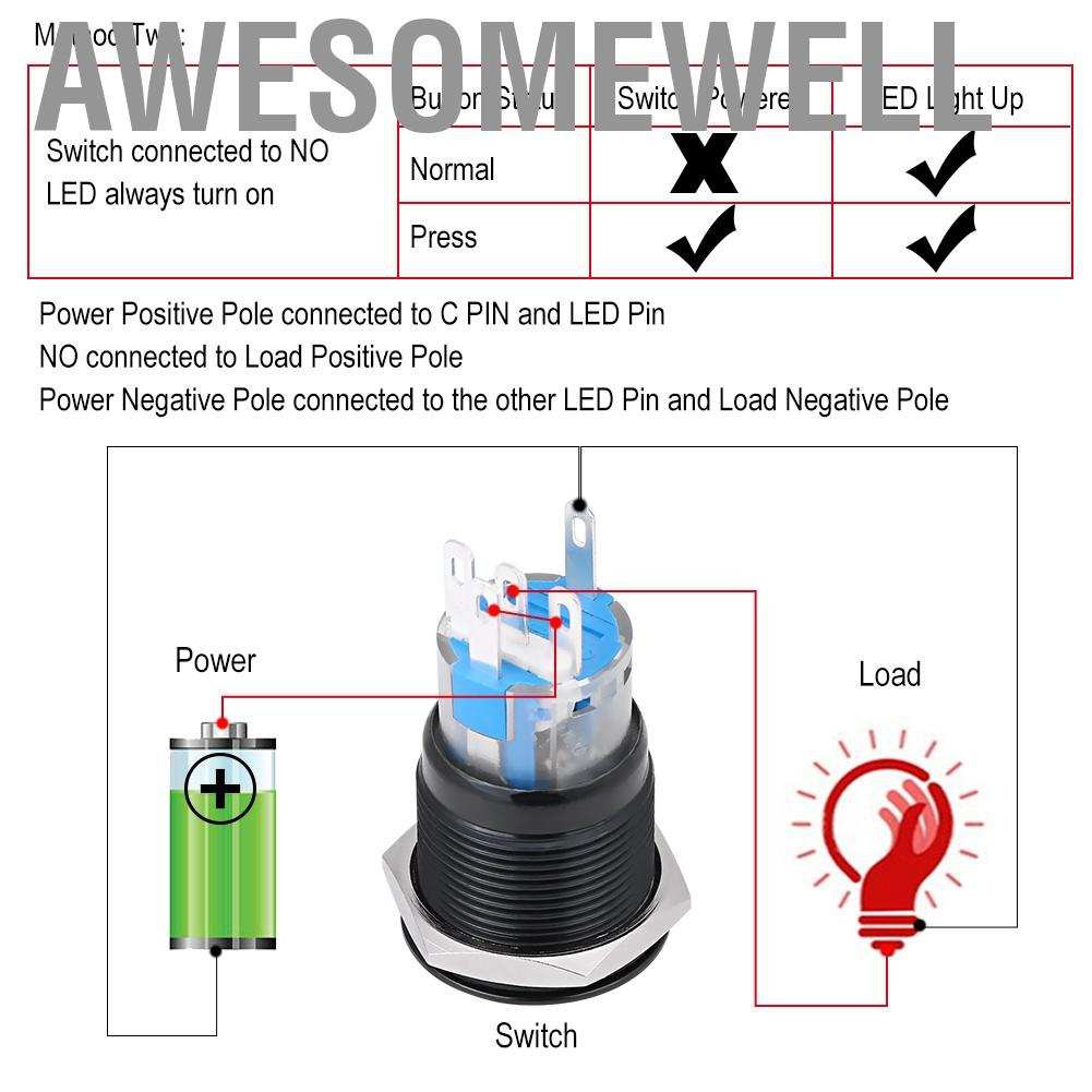 Nút nhấn khởi động xe ô tô 19mm 12v led trắng / đen