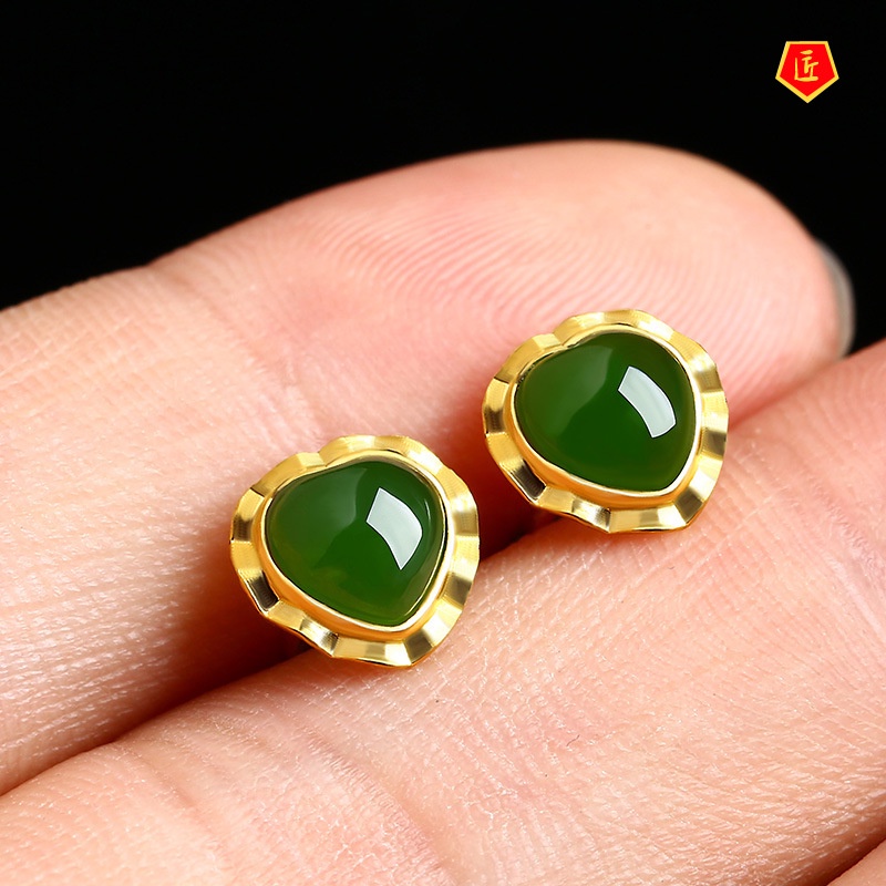 (Hàng Có Sẵn) Bông Tai Ngọc Bích 999 Màu Vàng