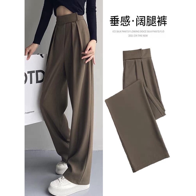 Quần Tây ullzang Hàn Quốc ống Suông Rộng Lưng Cao Dáng Dài 100cm- Cạp Dán Dễ Dàng Điều Chỉnh- M881