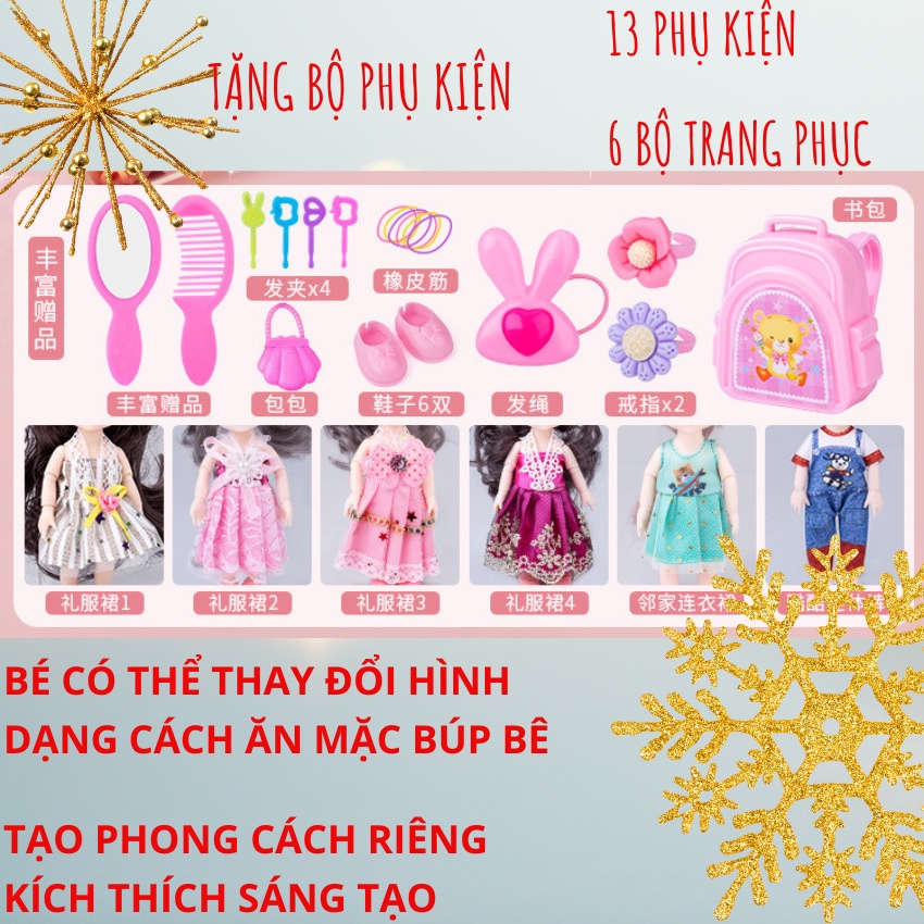 Đồ chơi búp bê barbie mini 16cm-Set 6 búp bê công chúa làm quà tặng giáng sinh noel ,sinh nhật bé gái-2KE KIDS
