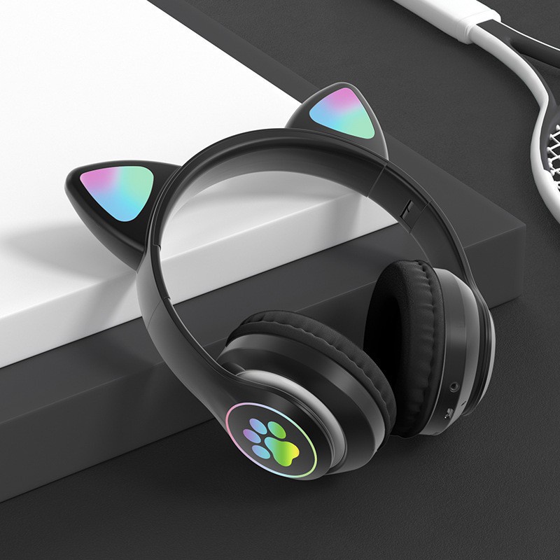 Tai nghe bluetooth chụp tai hình mèo đáng yêu có đèn nhấp nháy theo điệu nhạc