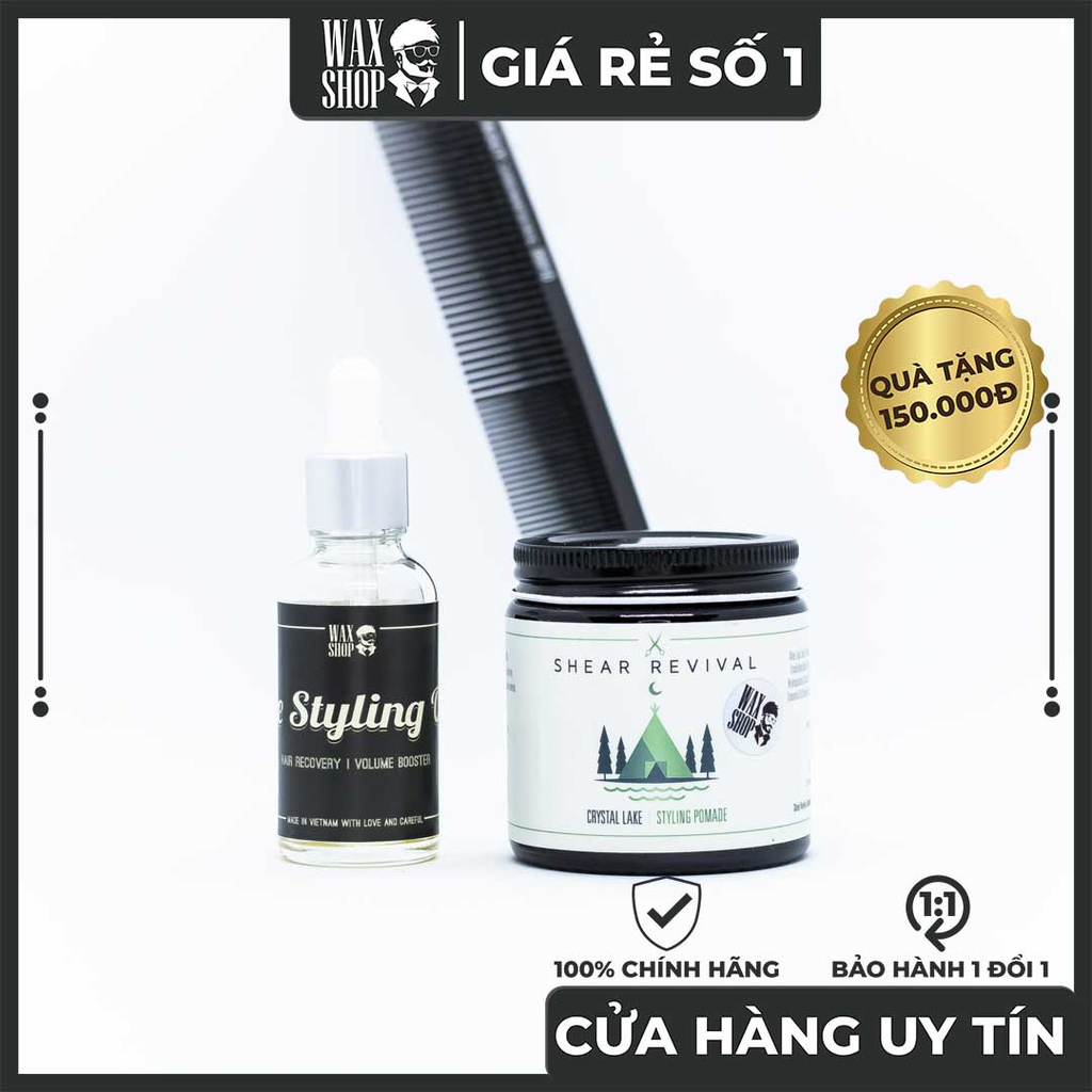 Sáp Vuốt Tóc Crystal Lake Styling Pomade⚡[Chính Hãng]⚡ Siêu Giữ Nếp tới 24 Tiếng, Tặng Kèm Pre-Styling Oil và Lược Sấy