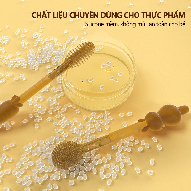 Bộ Rơ Lưỡi,Tưa Lưỡi,Bàn Chải Silicon Mềm Mại Cho Bé Từ Sơ Sinh Giúp Vệ Sinh Răng Miệng Cho Bé ( Kèm Cốc + Chân Đế)