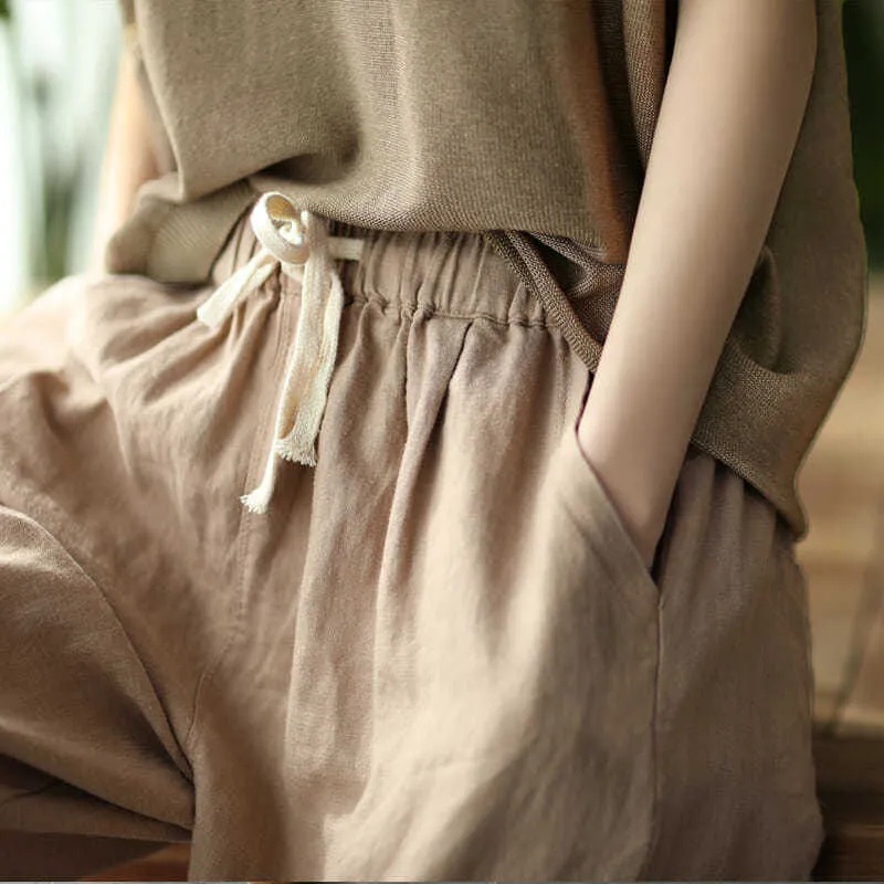 【40-100KG】Quần Harem Vải Lanh Cotton Eo Thun Plus Size Ống Rộng Cho Nữ C8144