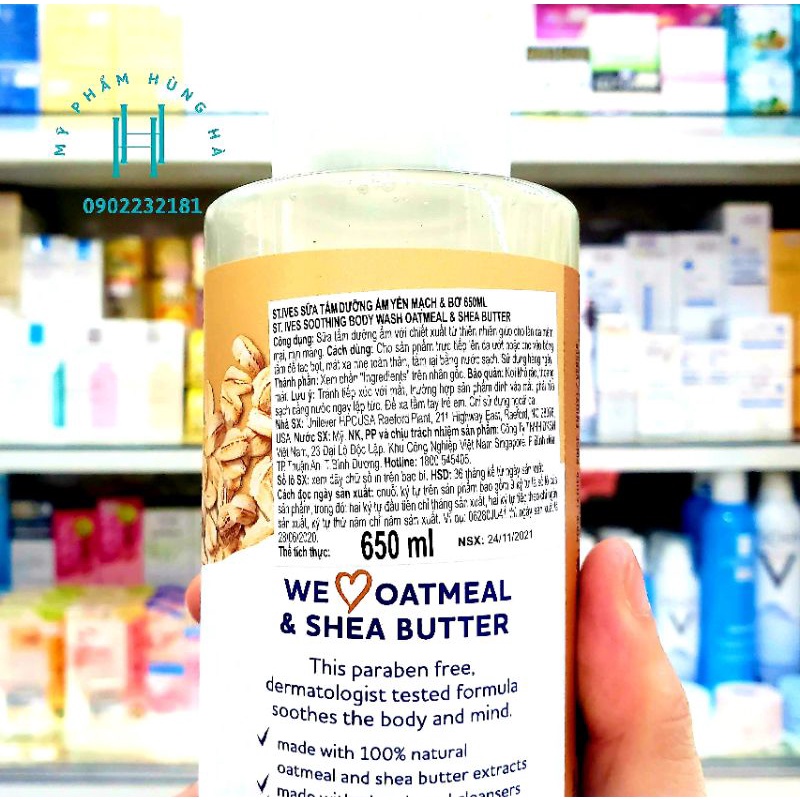 Sữa tắm StIves yến mạch, sữa tắm tẩy tế bào chết cơ thể StIves Oatmeal &amp; Shea Butter 650ml