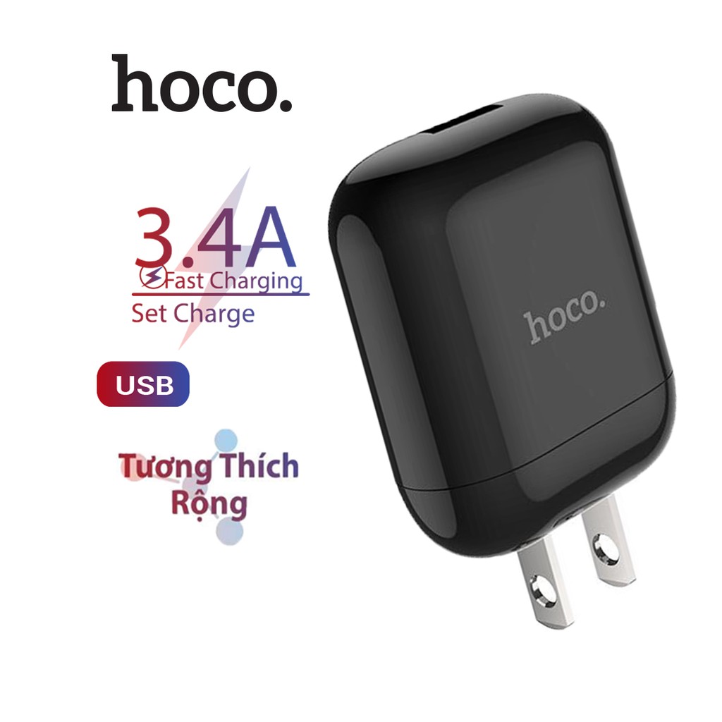 Củ Sạc Hoco HK2 Hỗ Trợ Dòng 3.4A Chân Sạc Dẹt Tiêu Chuẩn Tính Năng Chống Quá Áp