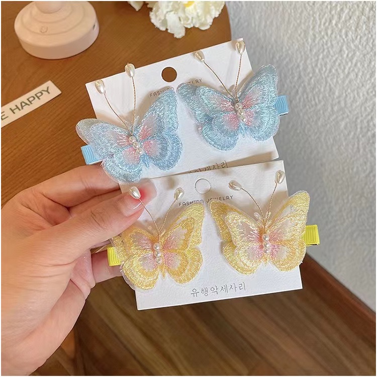 Set 2 Kẹp Tóc Hình Bướm Đính Ngọc Trai Xinh Xắn Cho Bé Gái | Kẹp Chuyển Động Ngọt Ngào Của Cô Gái | Kẹp Tóc Nơ Không Đau Cho Bé Gái
