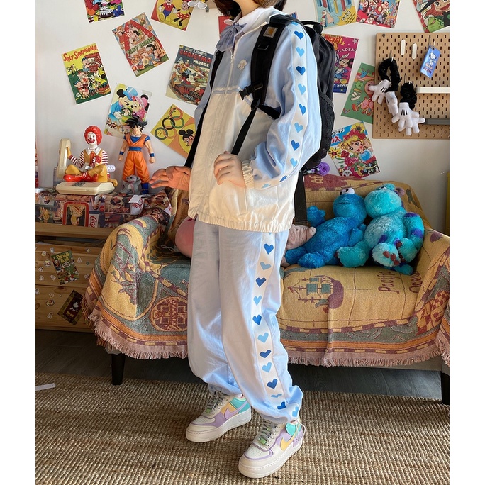 Oldpumpkin Tình yêu gốc khâu màu xanh vẽ dây Giải trí Sinh viên Nhật Bản Loose JK Nữ Mùa hè Quần thẳng | BigBuy360 - bigbuy360.vn
