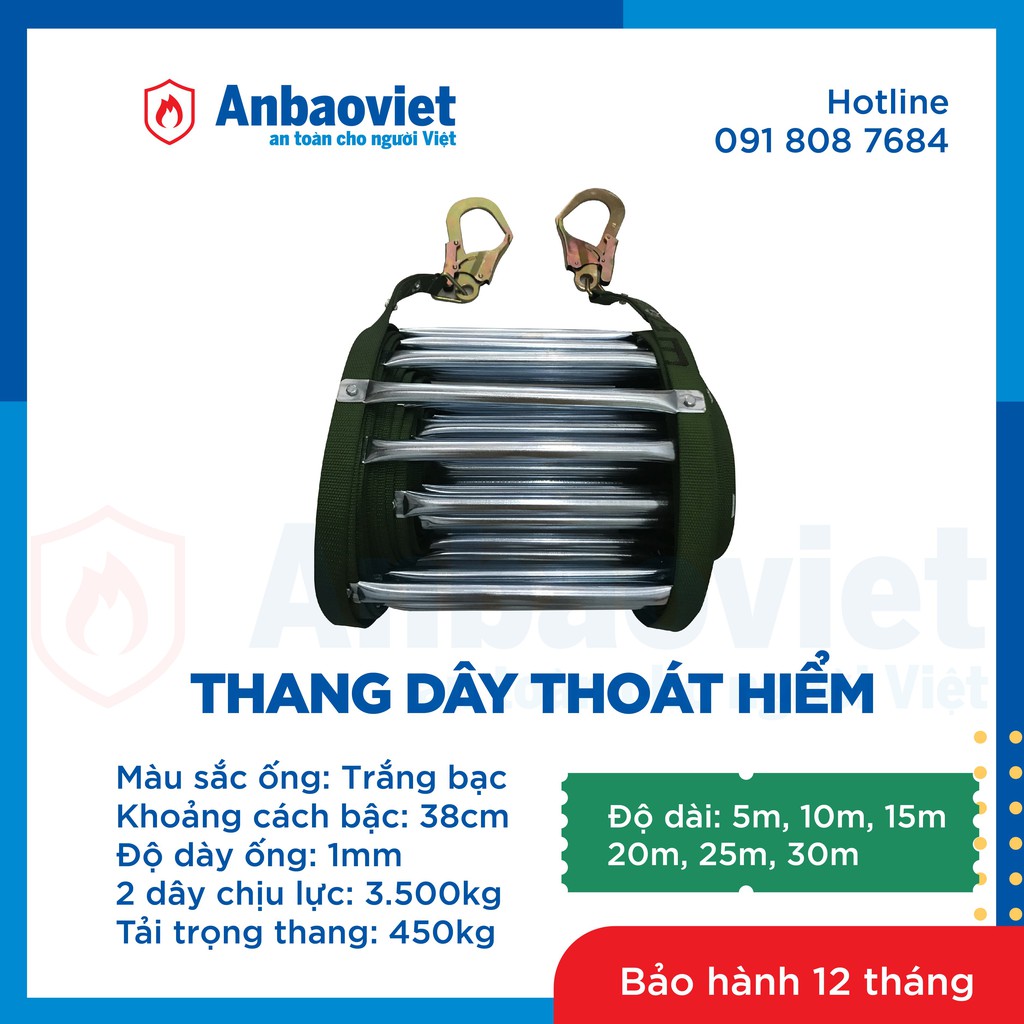 Thang dây thoát hiểm  dài 30m đã bao gồm cặp móc. TDTH30