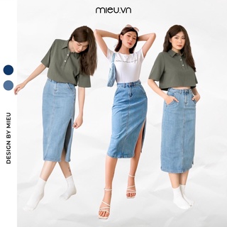 Chân váy jeans dài xẻ mieu - hm17