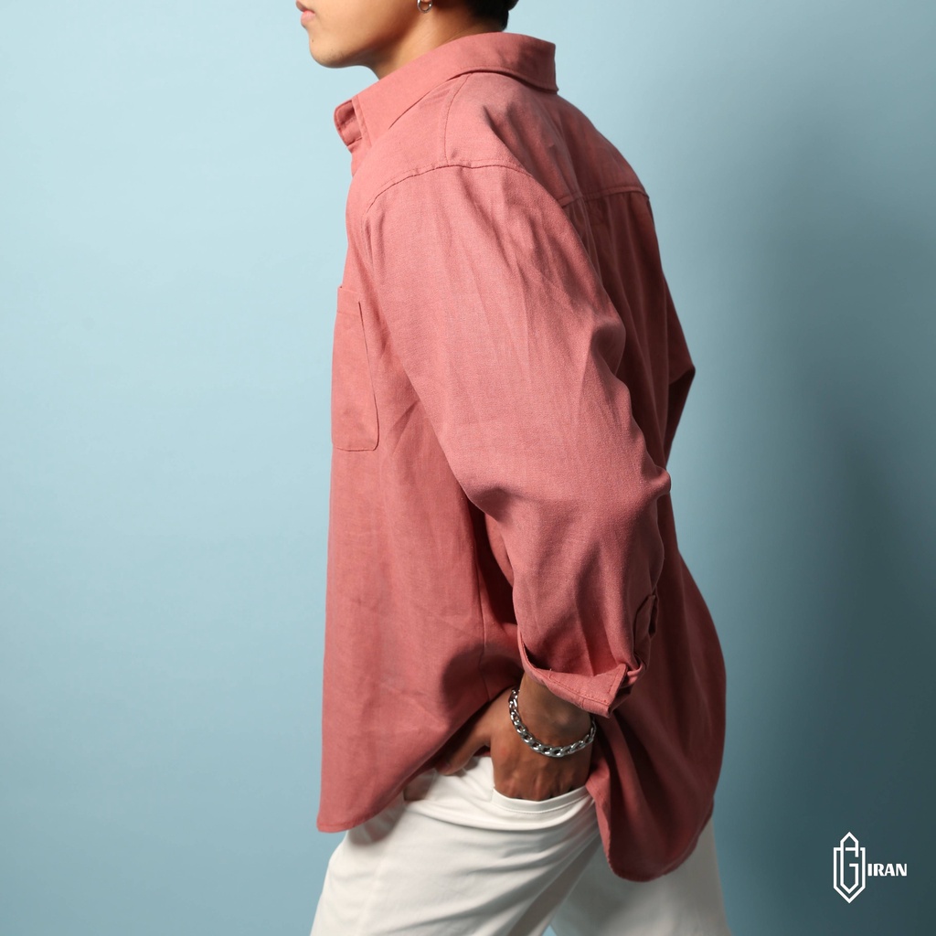ÁO SƠ MI LINEN HỒNG PASTEL FORM RỘNG | GIRAN