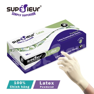 Găng Tay Y Tế Latex Superieur Có Bột - Găng Tay Cao Su Tự Nhiên Đa Dụng (Hộp 100 Chiếc)