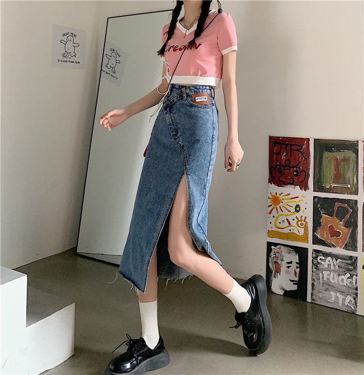 Chân váy jean IELGY lưng cao dáng mỏng sành điệu thời trang mùa hè 2022 mới dành cho nữ