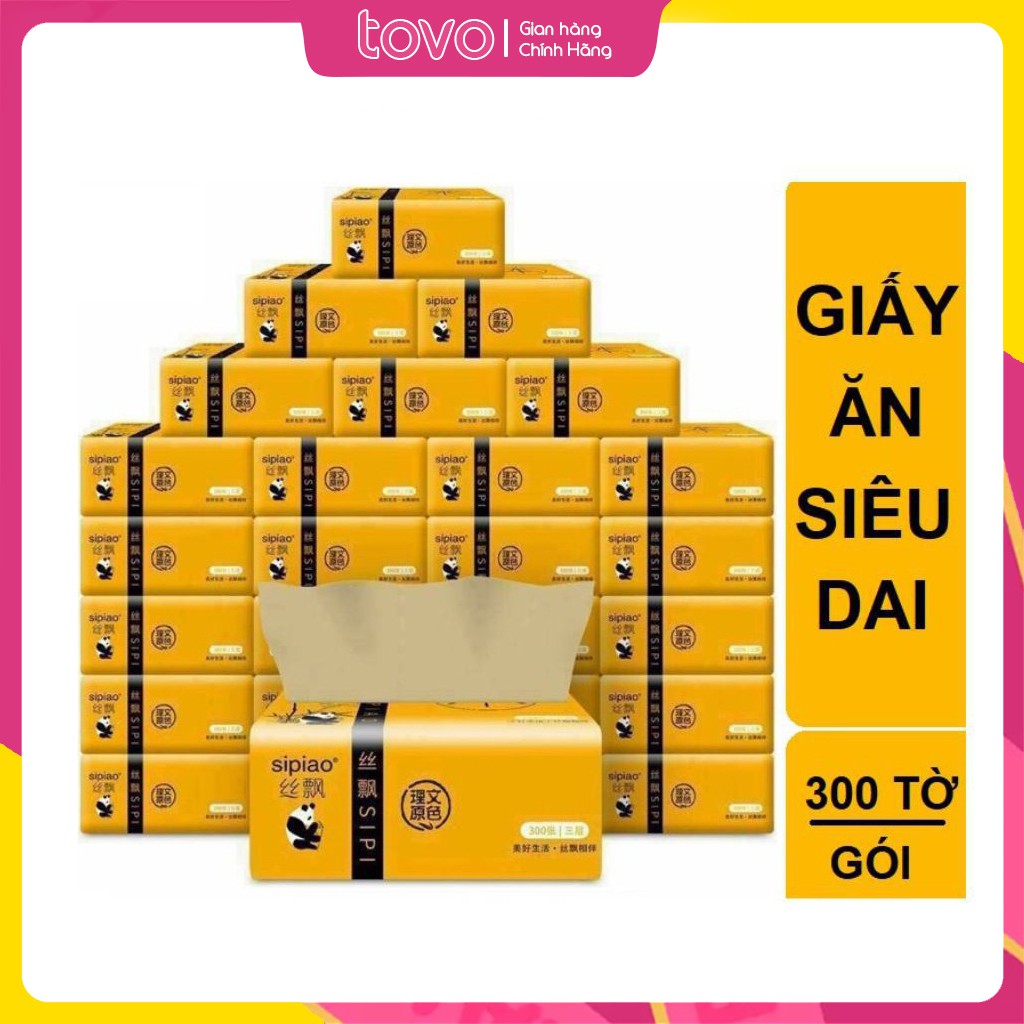 Giấy Ăn Gấu Trúc SIPIAO Siêu Dai SỢI TRE KHÔNG TẨY , Giấy gấu trúc loại 300 tờ/1 gói