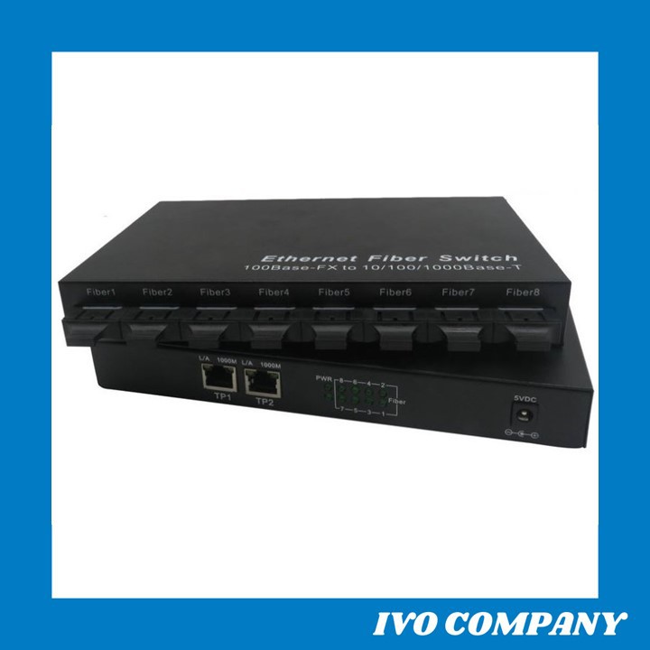 Thiết Bị Chuyển Đổi Quang Điện 1 Sợi Media Converter 1FO 8 Quang 100Mbps 2 LAN 1Gbps