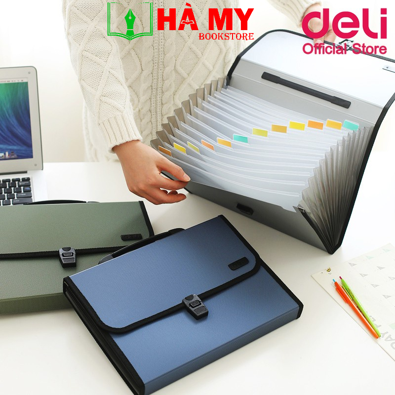 Cặp tài liệu 12 ngăn Deli 5556 (Cặp quai sách sần 5556) - Hàng chính hãng Deli