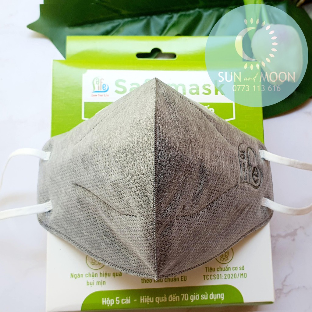 Khẩu trang 3D N96+ Carbon KHÔNG VAN chống bụi mịn pm2.5 Safelife Việt Nam (Có thể giặt lại).