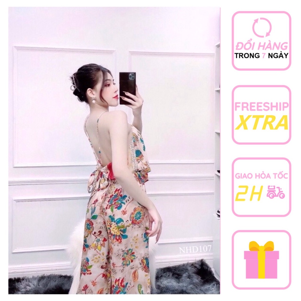 Set Bộ Kiểu Nhistore -Bộ Quần Dài Óng Rộng Áo Dây Cổ Yếm Cột Nơ Chất Lụa Hawai Mềm Mát Freesize Dưới 57kg