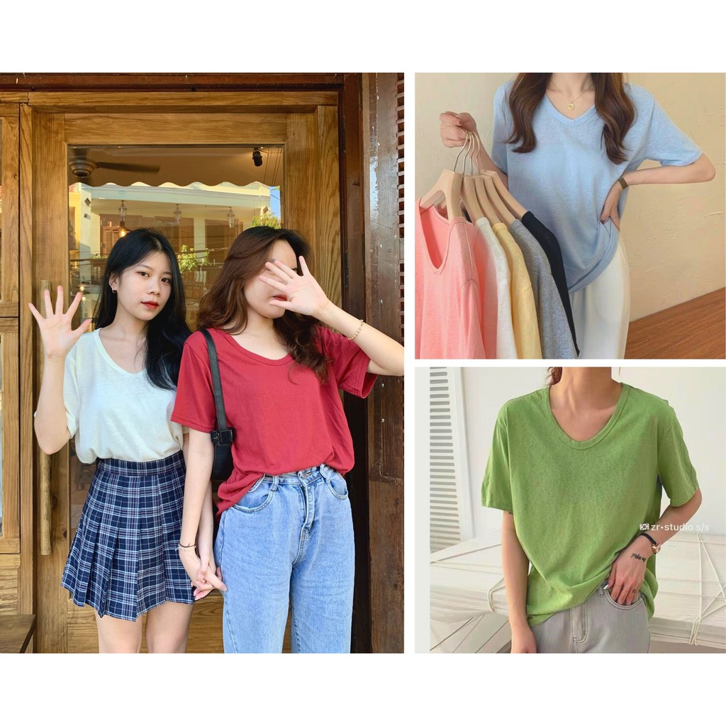 ÁO PHÔNG GIẤY FORM RỘNG CỔ TRÒN MÀU TRƠN BASIC  - ÁO THUN TRƠN CỔ TRÒN