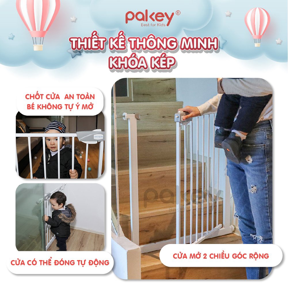 Thanh chắn cửa Pakey - thanh chắn cầu thang không khoan đục - đa dạng kích thước an toàn cho bé