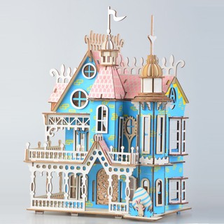 Đồ chơi lắp ráp gỗ 3d mô hình fantasy villa laser - tặng kèm đèn led usb trang trí