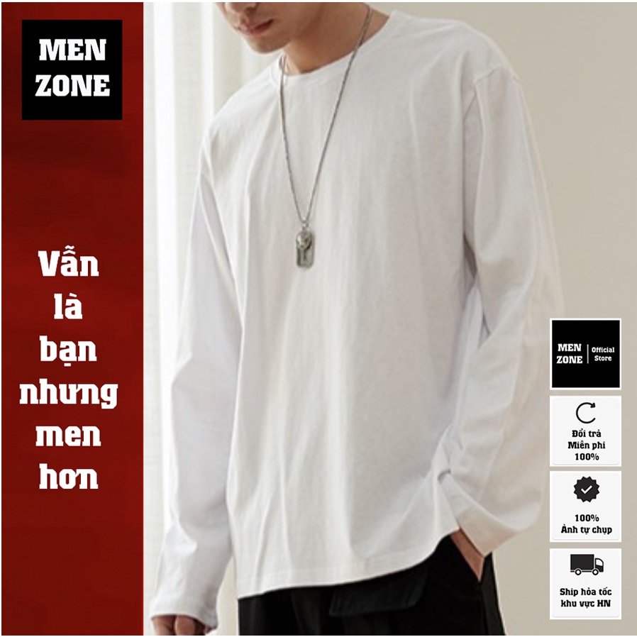 Áo Thun Dài Tay Nam, Áo Phông Tay Dài Form Rộng Trơn Đen Trắng