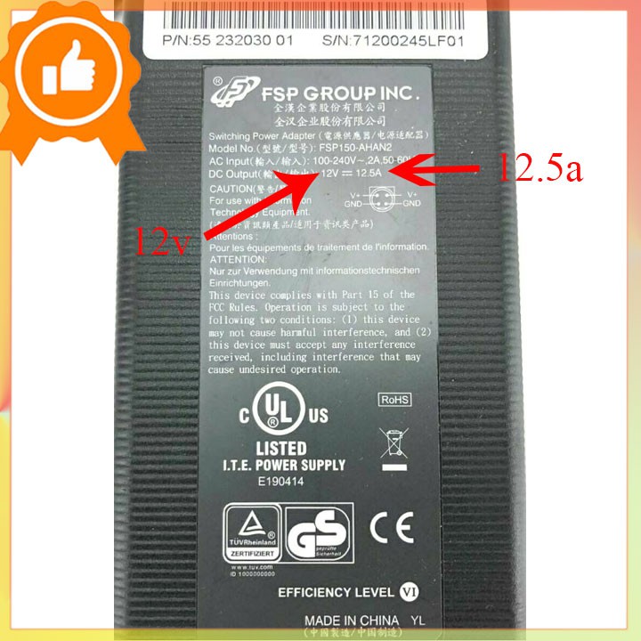 Bộ nguồn FSP 12v 12.5a chân 4pin hàng có VAT