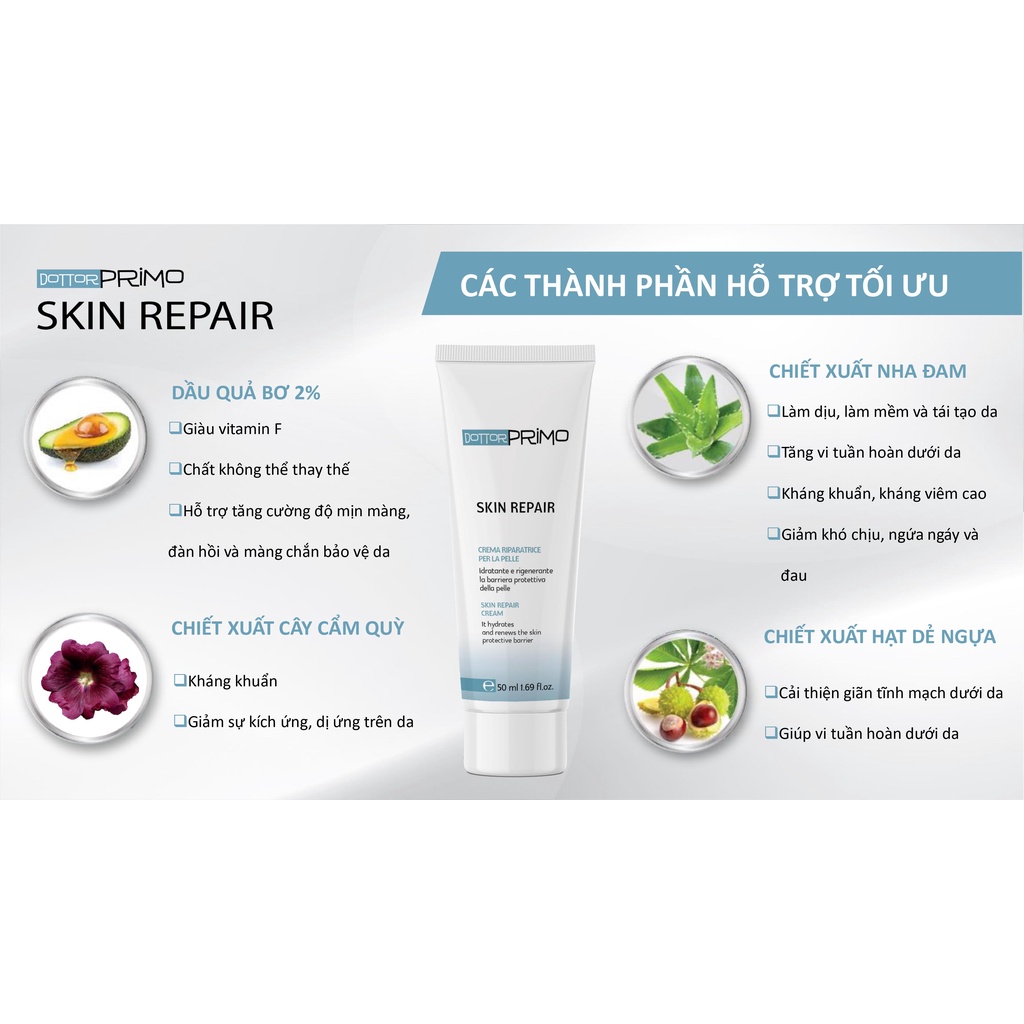 Kem Viêm Da Cơ Địa DottorPrimo Skin Repair Giúp Làm Dịu, Giảm Kích Ứng, Cấp Ẩm Và Phục Hồi Tổn Thương Da (Tuýp 20-50ml)