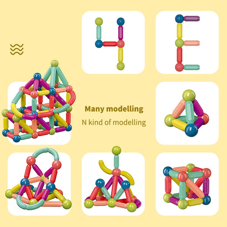 [64 CHI TẾT] Bộ xếp hình nam châm, lego thông minh que từ tính Magnetic Sticks - Phát triển tư duy - Hút cực mạnh
