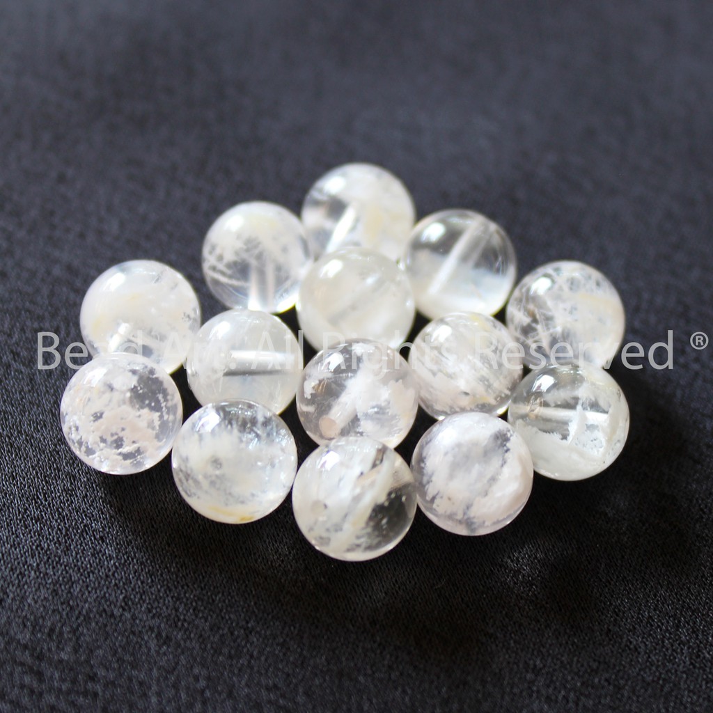 Đá T.A Ưu Linh Hoa Tuyết Trắng 8MM, Kim, Thuỷ, Phối Vòng Tay Phong Thuỷ, Chuỗi Hạt, Trang Sức  S43