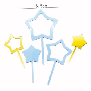 Phụ kiện trang trí bánh sinh nhật_Set que mica sao rỗng xanh
