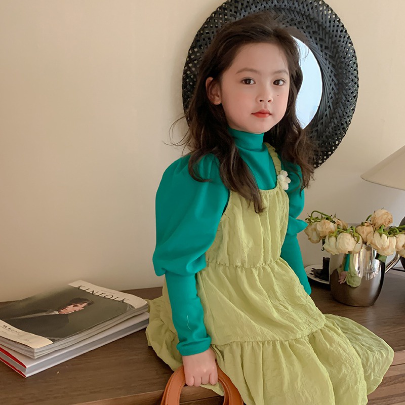 Áo Thun Tay Phồng Cổ Lọ Thời Trang Xuân Thu Phong Cách Mới Dành Cho Bé Gái
