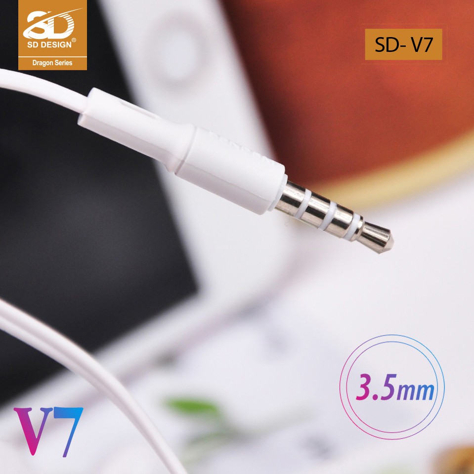 Tai Nghe dây Nhét Tai SD Design V7 tương thích các dòng điện thoại jack 3.5mm, có mic bảo hành Chính Hãng 1 đổi 1