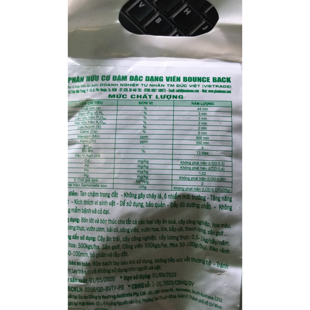 Phân bón hữu cơ Bounce Back dạng viên nén túi 5kg