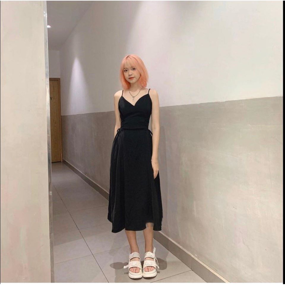 [Mã SKAMA06 giảm 8% tối đa 50K đơn 250K] ĐẦM 2 DÂY ĐEN ĐAN DÂY EO | BigBuy360 - bigbuy360.vn