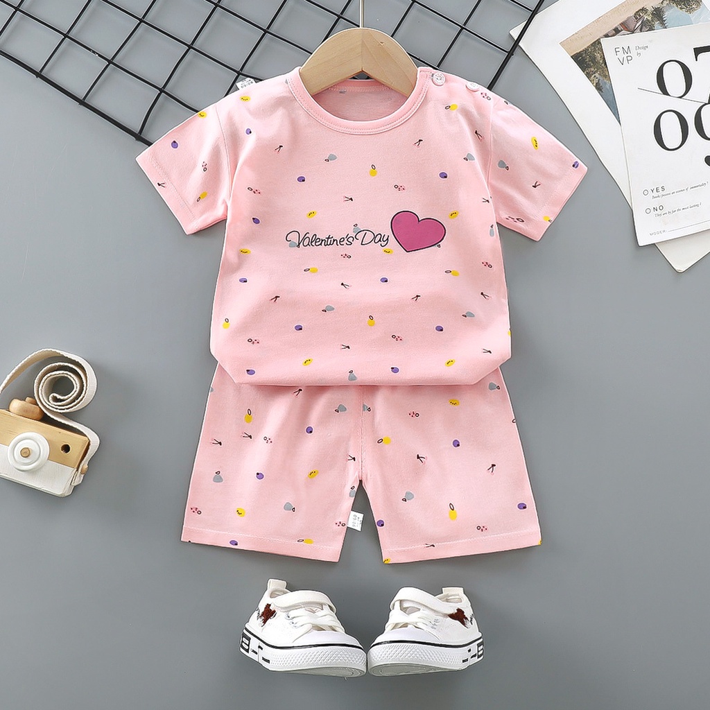 Bộ Đồ Ngủ Cotton Tay Ngắn Thoáng Khí 66-130cm In Họa Tiết Hoạt Hình Phong Cách Hàn Quốc Dành Cho Bé