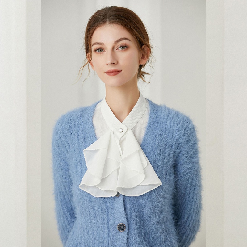 Cổ Áo Sơ Mi Giả Nhún Bèo Màu Trắng Phong Cách Gothic Thời Trang Cho Nữ