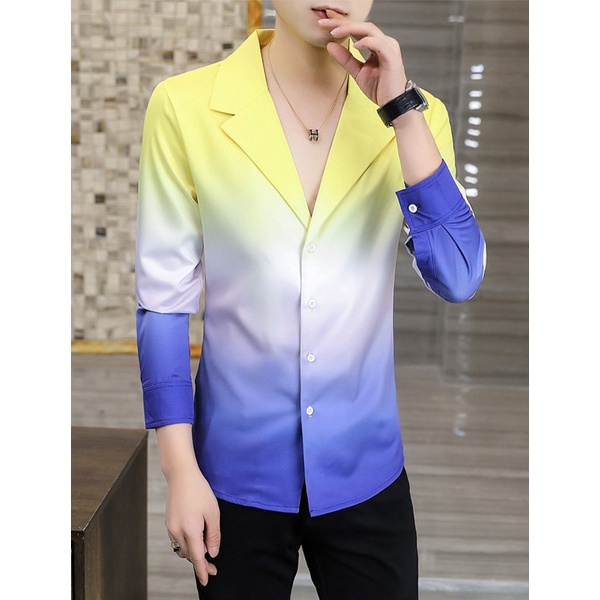 Áo sơ mi nam, Áo sơ mi dài tay cổ chữ V, In phối màu mang phong cách hàn quốc, lịch lãm sang trọng. Mã T14