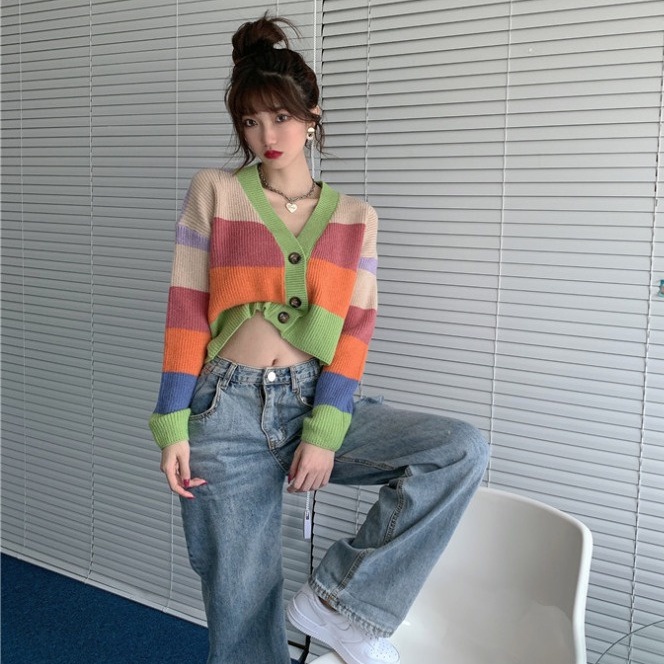 Xiaozhainv Áo Khoác Cardigan Vải Dệt Kim Tay Dài Dáng Rộng Cài Khuy Phong Cách Hàn Quốc Thời Trang | BigBuy360 - bigbuy360.vn