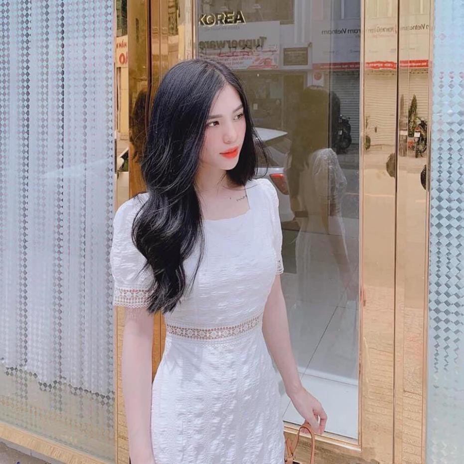 Đầm trắng midi phối ren xoè đuôi cá( Hình chụp thật ) [HÀNG CHẤT LƯỢNG] | BigBuy360 - bigbuy360.vn