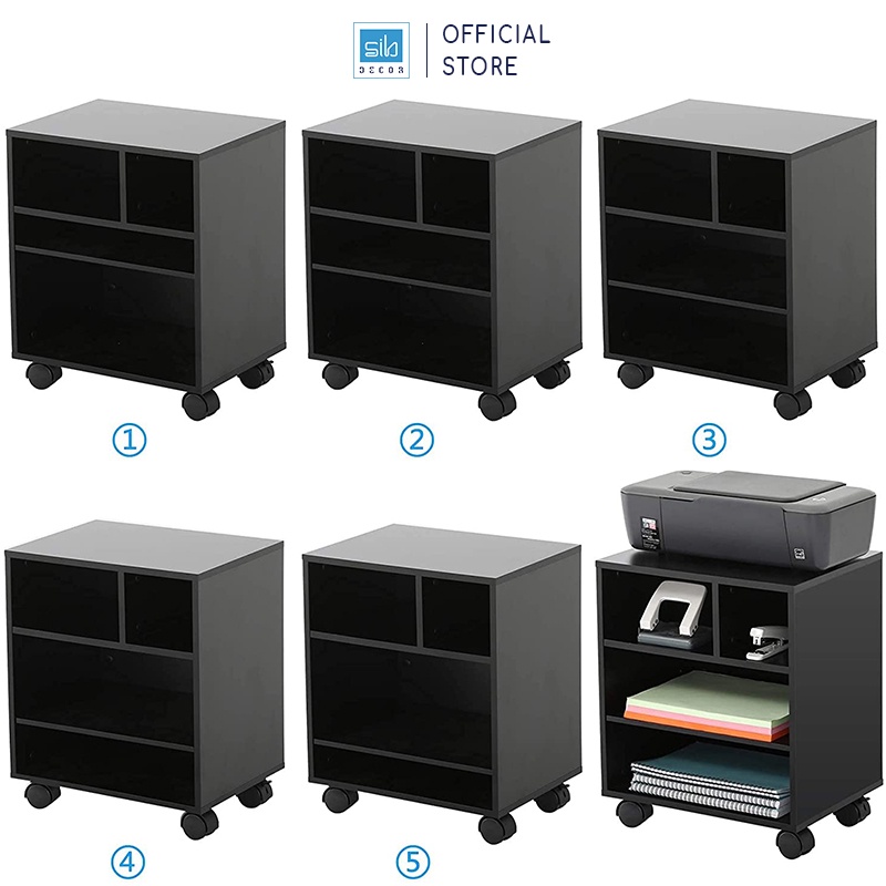 Kệ Gỗ Văn Phòng Để Tài Liệu, Máy In, Có Bánh Xe Di Chuyển SIB Decor