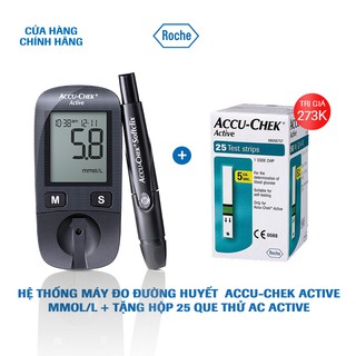 Hệ thống máy đo đường huyết Accu-Chek Active mmol/L + Tặng Hộp 25 que thử AC Active