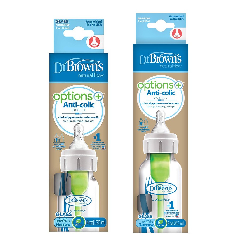 Bình sữa Dr.Brown's cổ hẹp thủy tinh 120ml-250ml options plus chính hãng