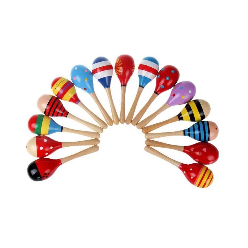 Bộ 4 Xúc Xắc Lục Lạc Cầm Tay Phát Âm Thanh Cho Trẻ Sơ Sinh Bằng Gỗ An Toàn Cho Bé