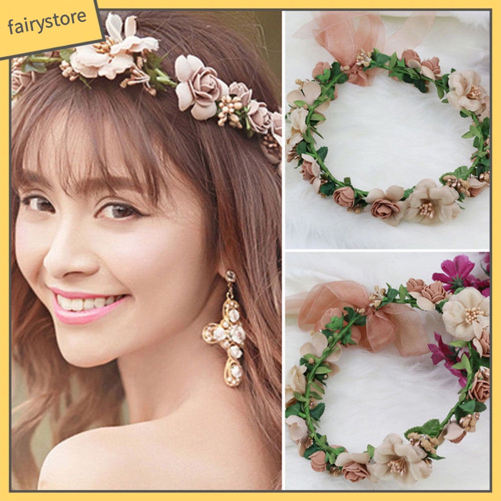 Vòng hoa nhân tạo đeo đầu phong cách boho thời trang cho nữ
