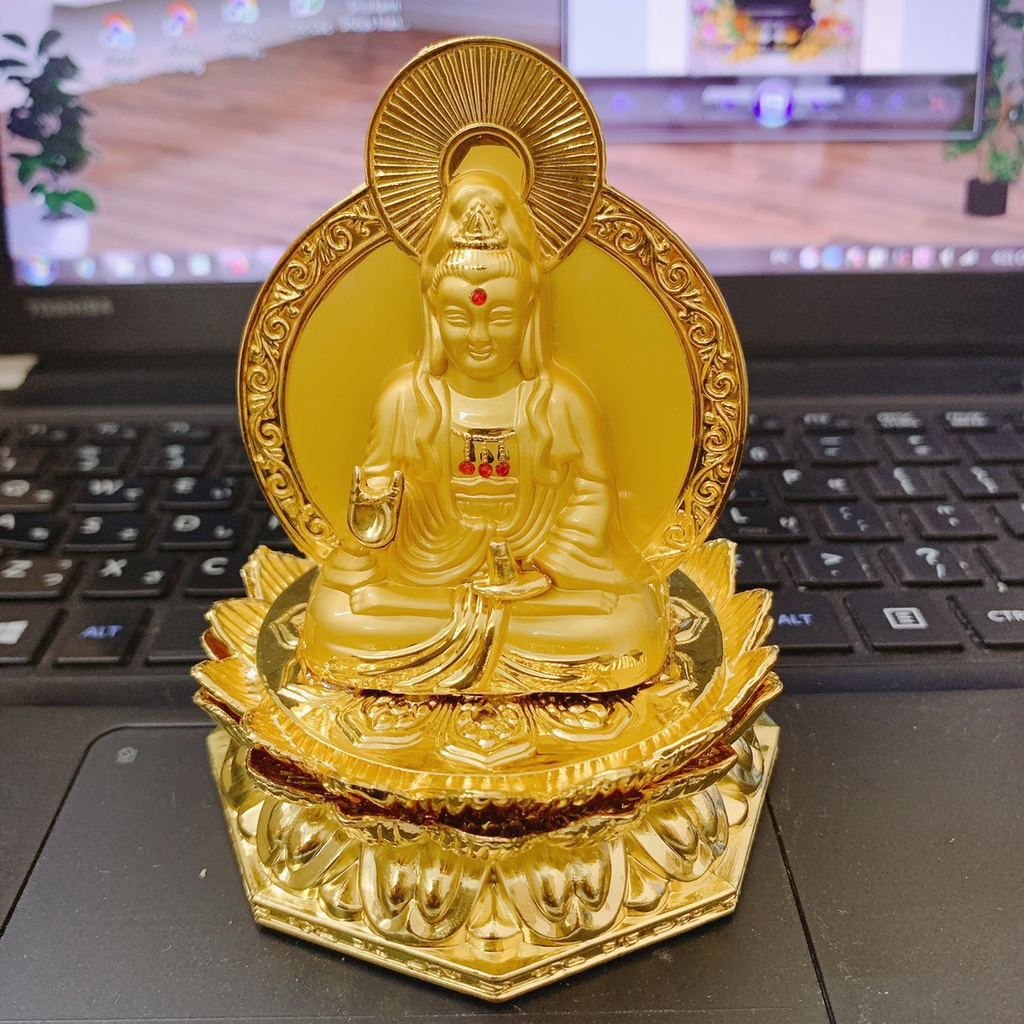 Tượng Phật Bà Quan Thế Âm Bồ Tát 2 Mặt, Đế Hoa Sen Cao Cấp Trang Trí Phòng Khách, Xe Hơi