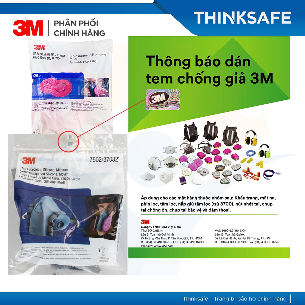 Mặt nạ phòng độc 3M Thinksafe, chống độc, chuyên phòng dịch, chống giọt bắn, lọc bụi mịn pm2.5, khói hàn - 7502/2097