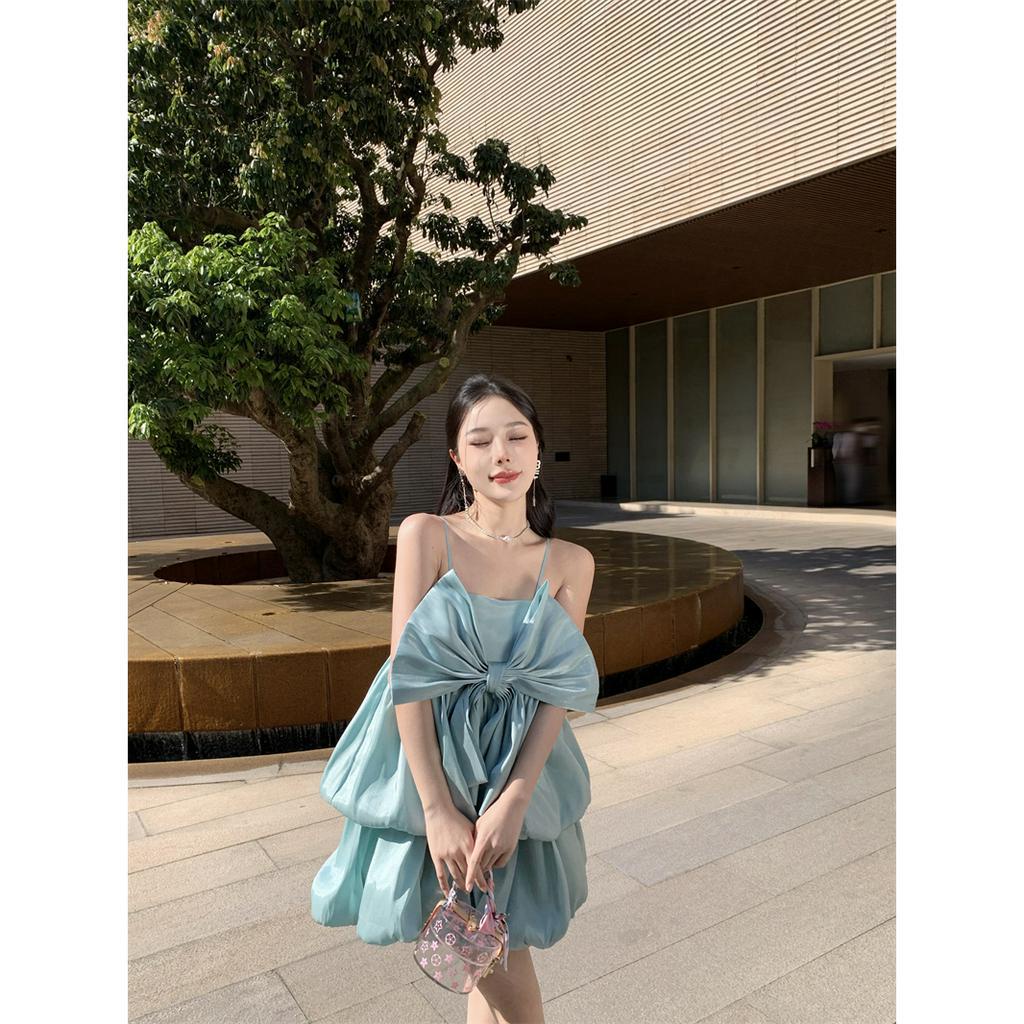 Đầm babydoll hai dây nơ lớn trước ngực phong cách dễ thương, váy babydoll nơ ngực siêu xinh